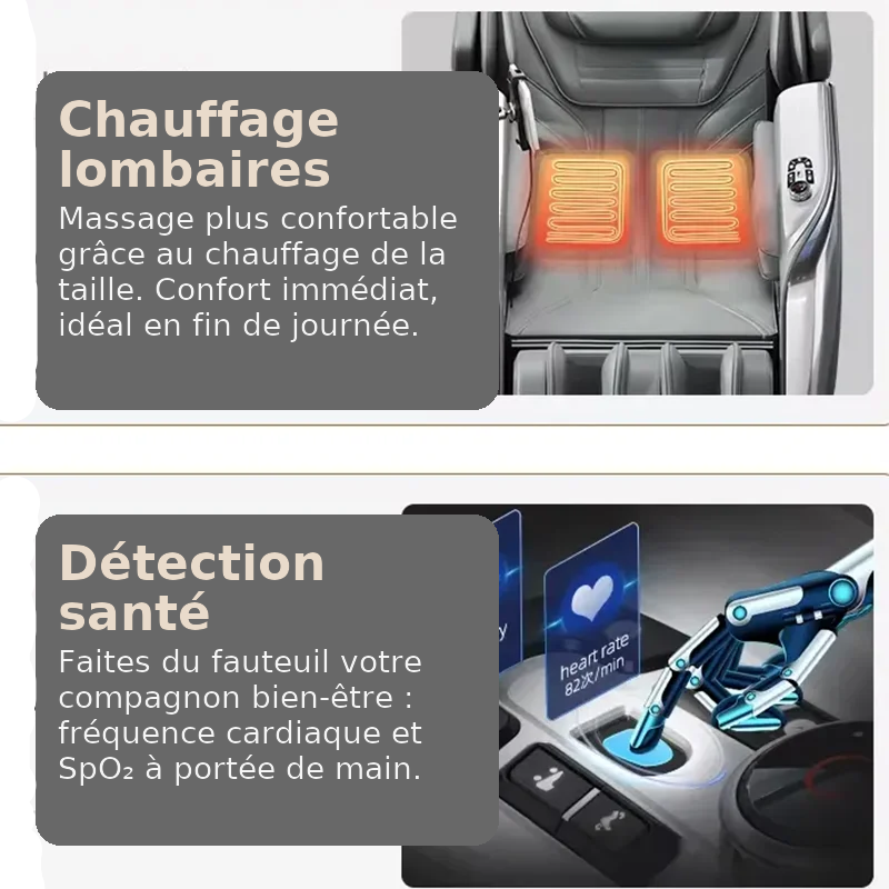 Recharge sans fil intégrée à l’accoudoir — fauteuil de massage premium