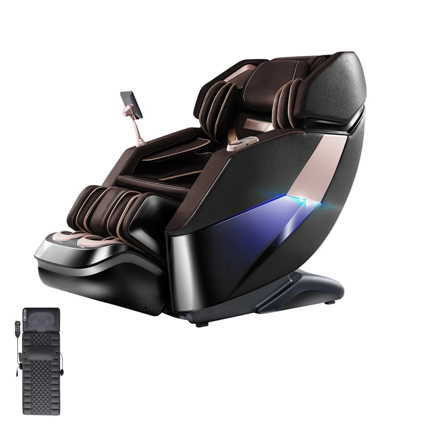 Fauteuil de massage 4D ukLife 210 noir et gris, vue 3/4 sur fond blanc, SL-Track et Zéro-Gravité