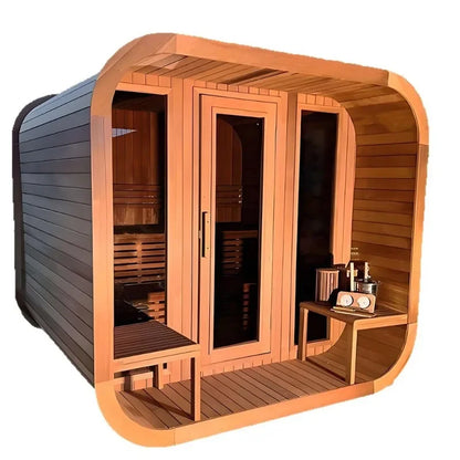 Sauna/Hammam HR-SW 4×2×2 m — façade verre, menuiserie Hemlock & Cèdre